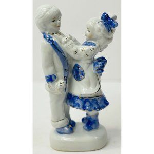 Victorian Couple Vintage Porcelain Figurine Cobalt